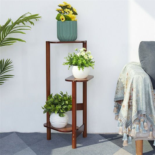 3 Tier Bamboo Corner Plant Stand Simplicity Flower Pot Holder Shelf