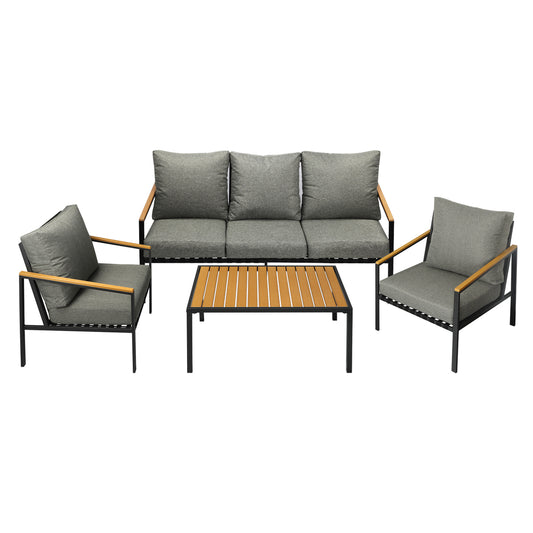 Black Outdoor Patio Set with Table and Cushioned Chairs