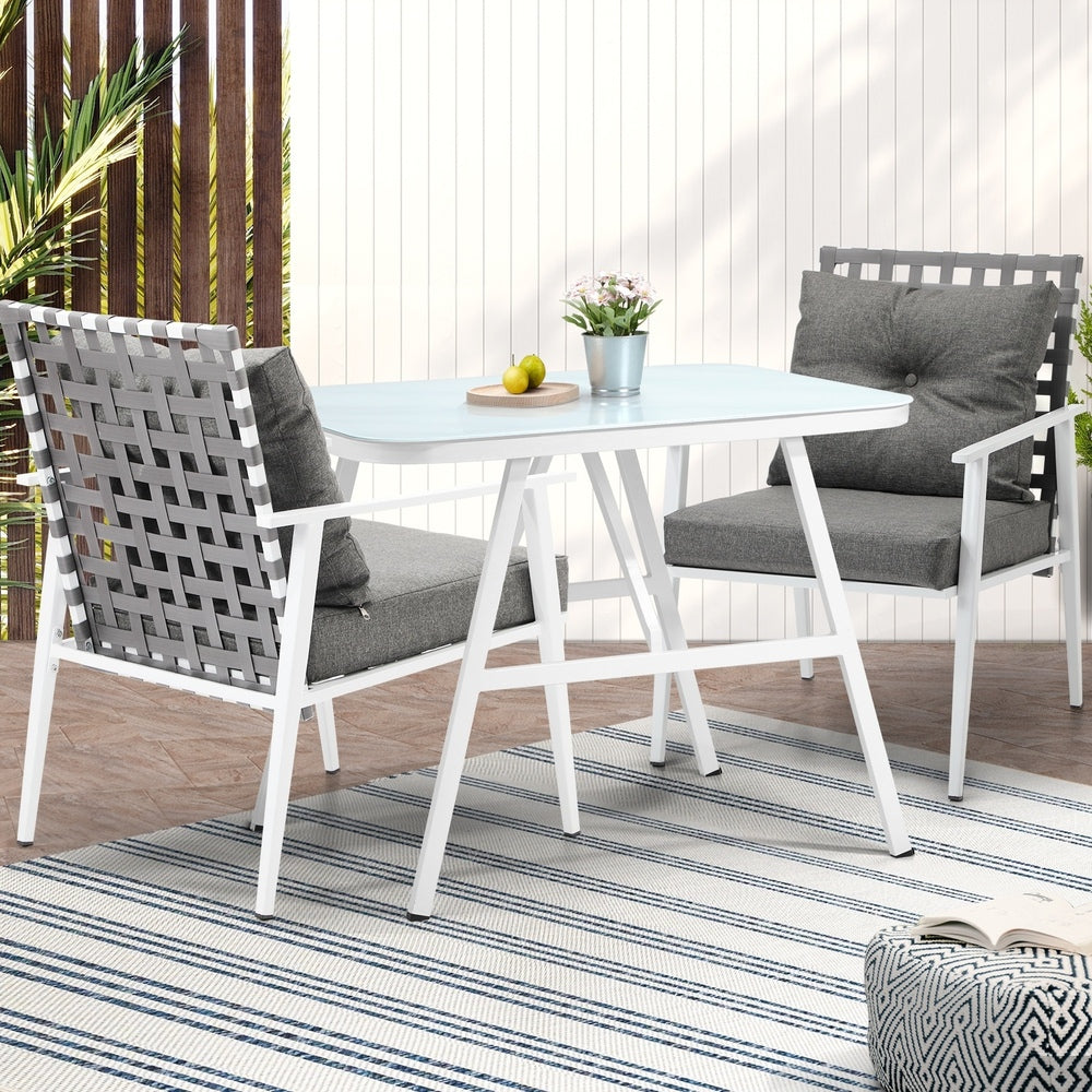 Outdoor Rattan Dining Set with Marble Style Table and Chairs