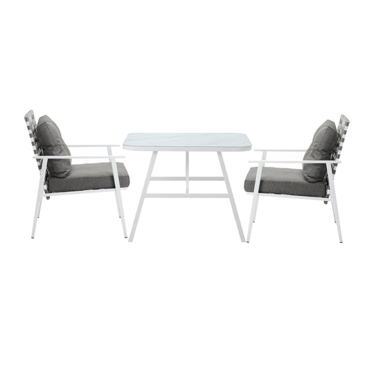Outdoor Rattan Dining Set with Marble Style Table and Chairs
