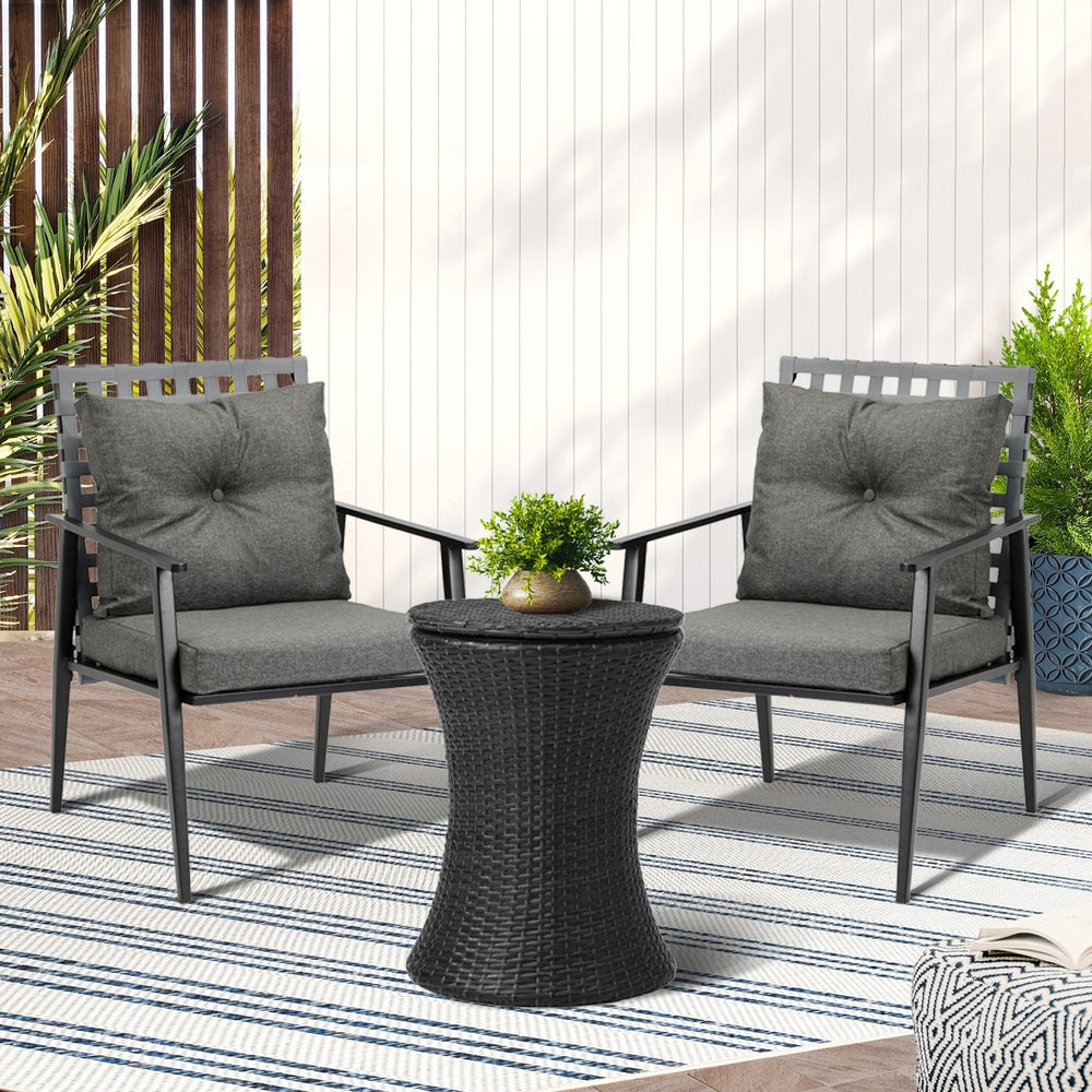 Black 2 Seater Outdoor Furniture Set with Ice Bucket Table