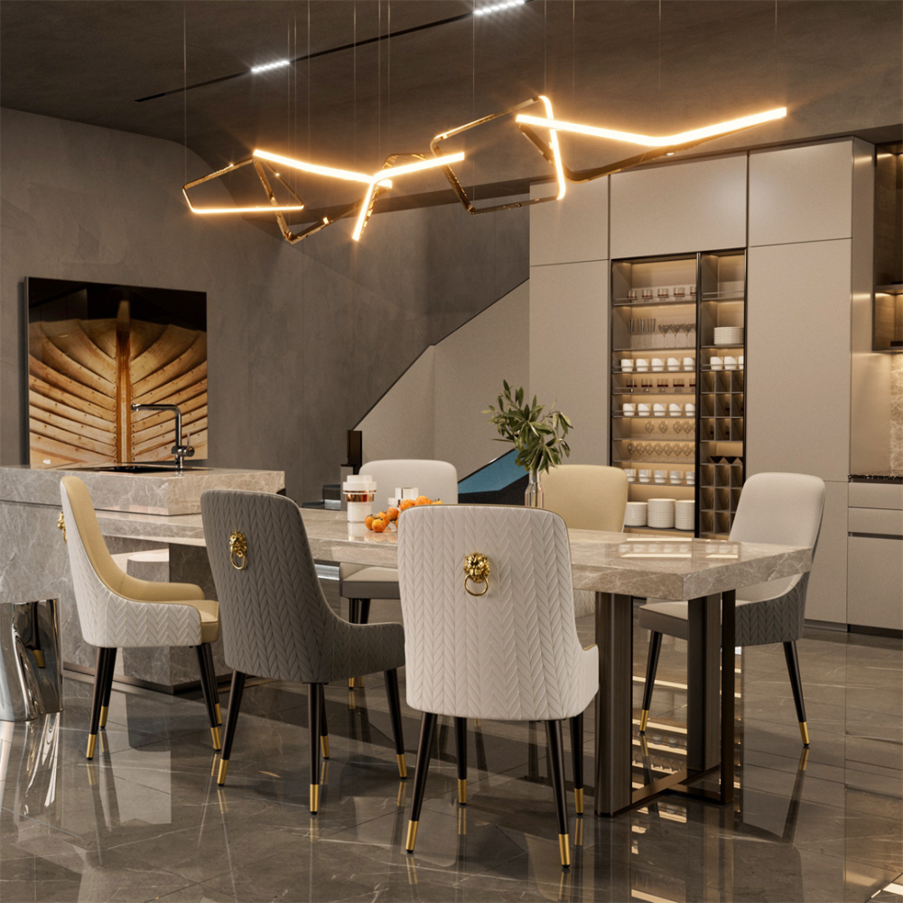 Set of 2 Luxury Microfiber Leather Dining Chairs with Lion Knocker