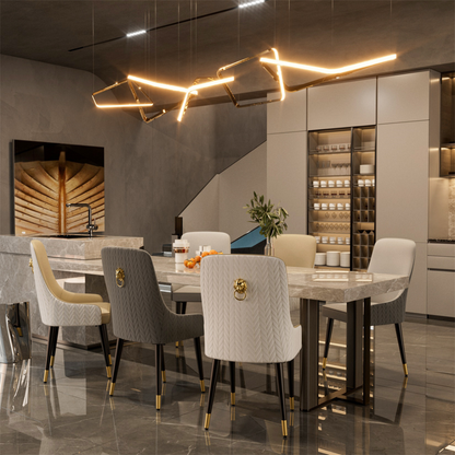 Set of 2 Luxury Microfiber Leather Dining Chairs with Lion Knocker