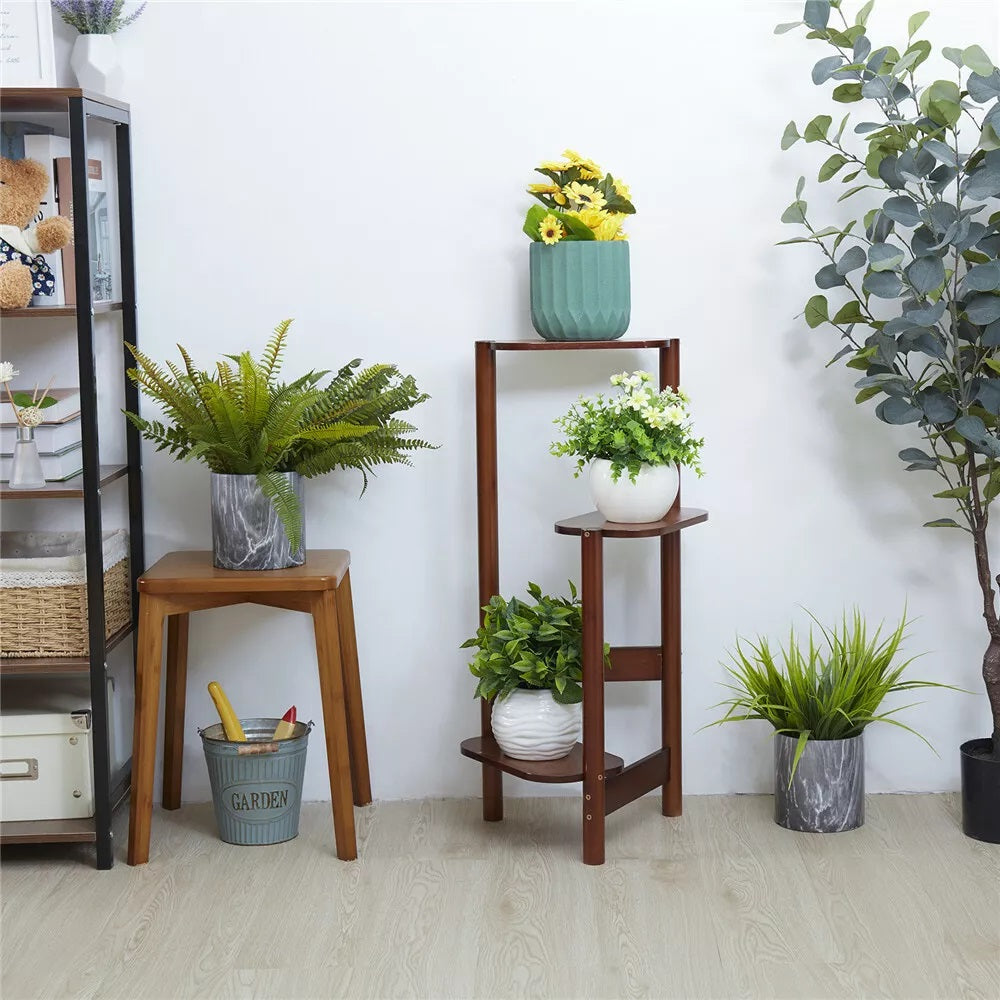 3 Tier Bamboo Corner Plant Stand Simplicity Flower Pot Holder Shelf