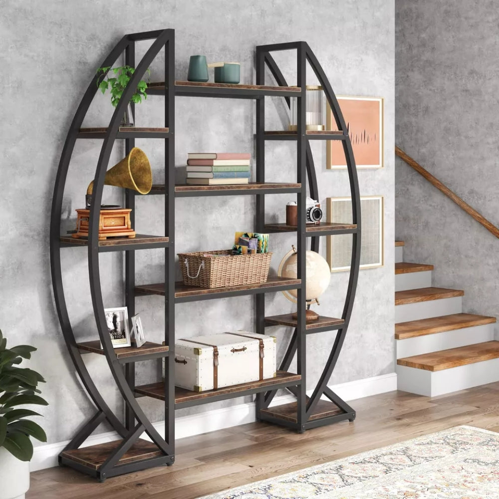 Industrial Large Plant Stand Multilayer Garden Flower Rack Bookshelf Half Moon Shaped