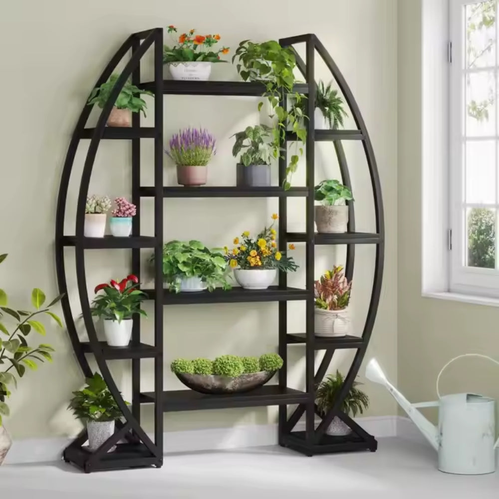 Industrial Large Plant Stand Multilayer Garden Flower Rack Bookshelf Half Moon Shaped