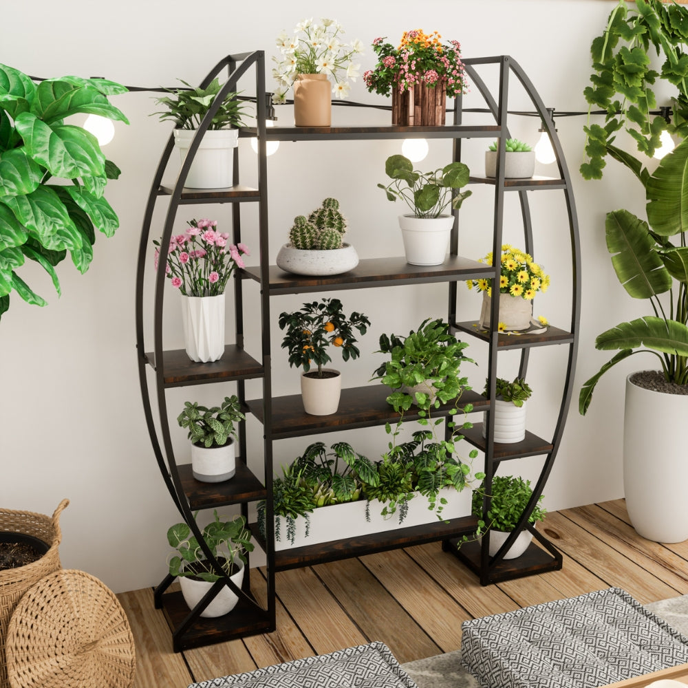 Industrial Large Plant Stand Multilayer Garden Flower Rack Bookshelf Half Moon Shaped