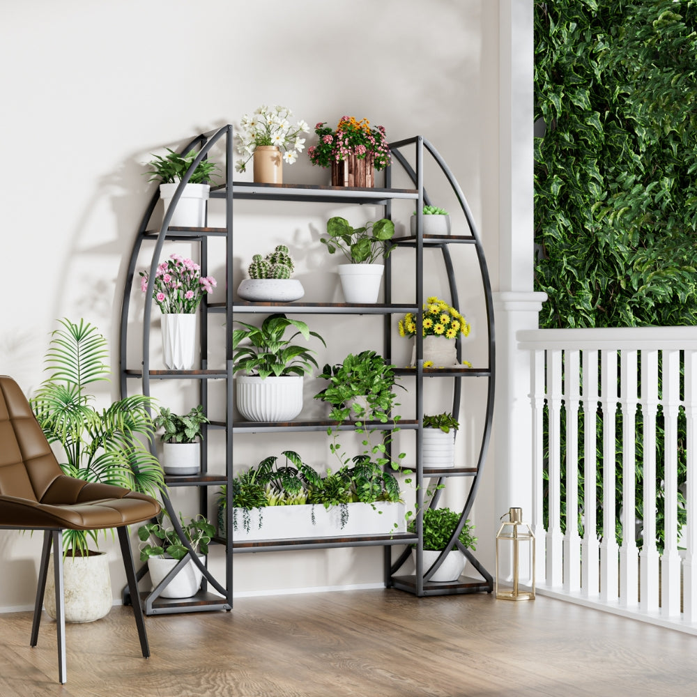Industrial Large Plant Stand Multilayer Garden Flower Rack Bookshelf Half Moon Shaped
