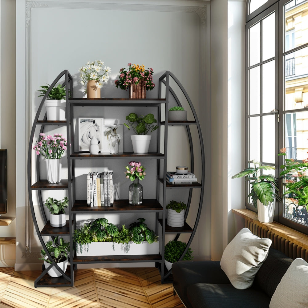Industrial Large Plant Stand Multilayer Garden Flower Rack Bookshelf Half Moon Shaped