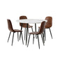 Round Brown PU Dining Table with Four Dining Chairs