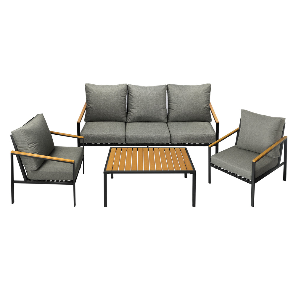 Black Outdoor Patio Set with Table and Cushioned Chairs