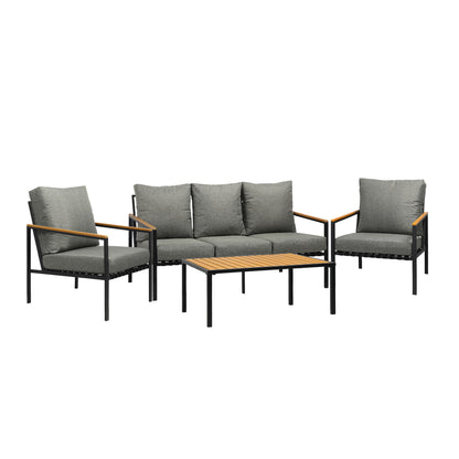 Black Outdoor Patio Set with Table and Cushioned Chairs