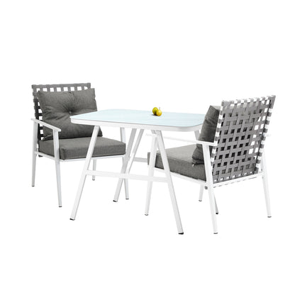 Outdoor Rattan Dining Set with Marble Style Table and Chairs