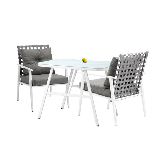 Outdoor Rattan Dining Set with Marble Style Table and Chairs
