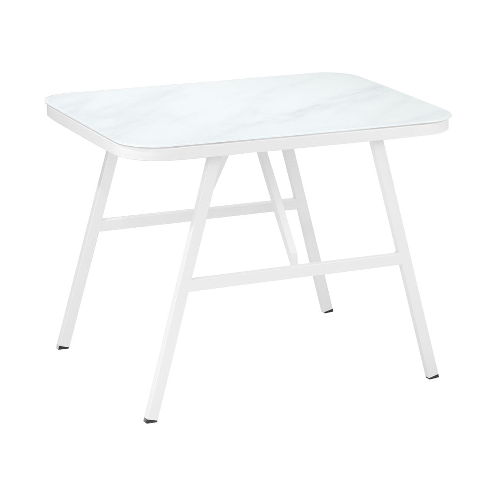 Outdoor Rattan Dining Set with Marble Style Table and Chairs