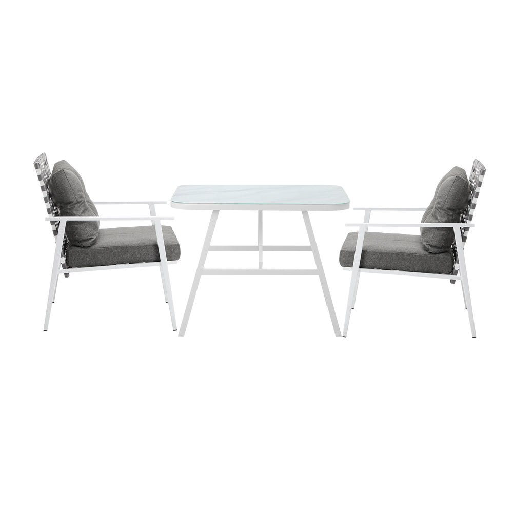 Outdoor Rattan Dining Set with Marble Style Table and Chairs