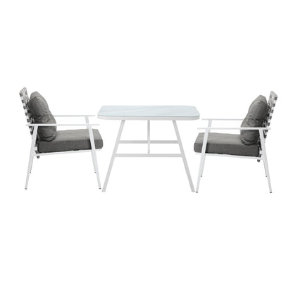 Outdoor Rattan Dining Set with Marble Style Table and Chairs