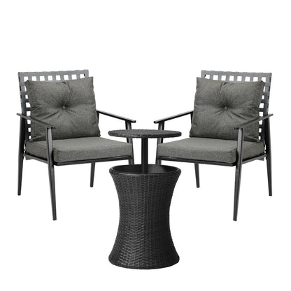 Black 2 Seater Outdoor Furniture Set with Ice Bucket Table