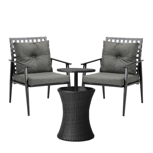 Black 2 Seater Outdoor Furniture Set with Ice Bucket Table