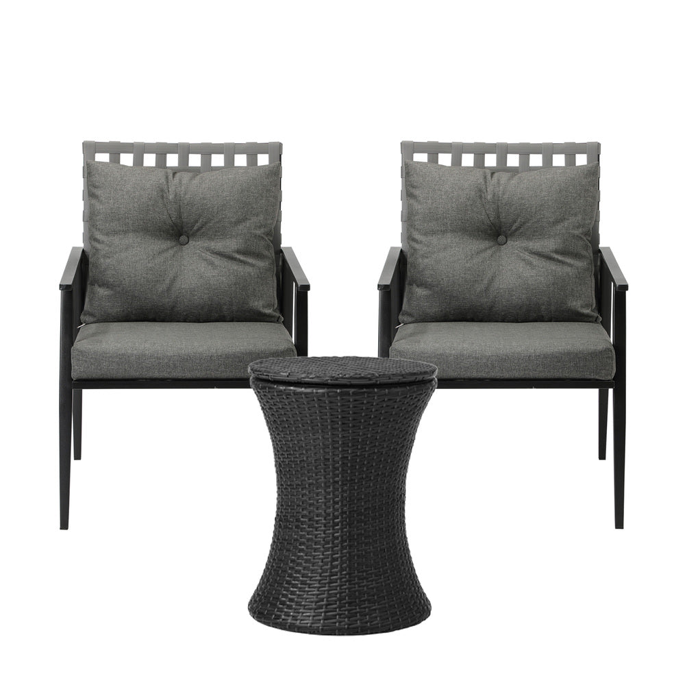 Black 2 Seater Outdoor Furniture Set with Ice Bucket Table