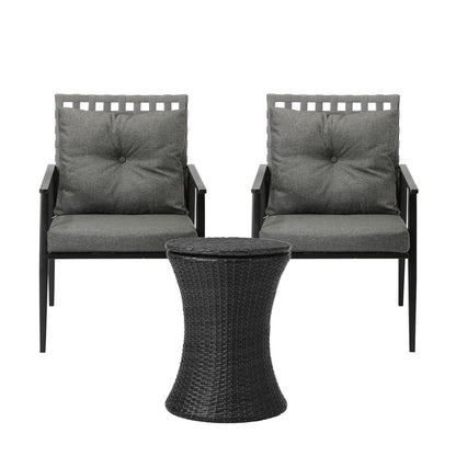 Black 2 Seater Outdoor Furniture Set with Ice Bucket Table