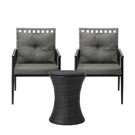 Black 2 Seater Outdoor Furniture Set with Ice Bucket Table
