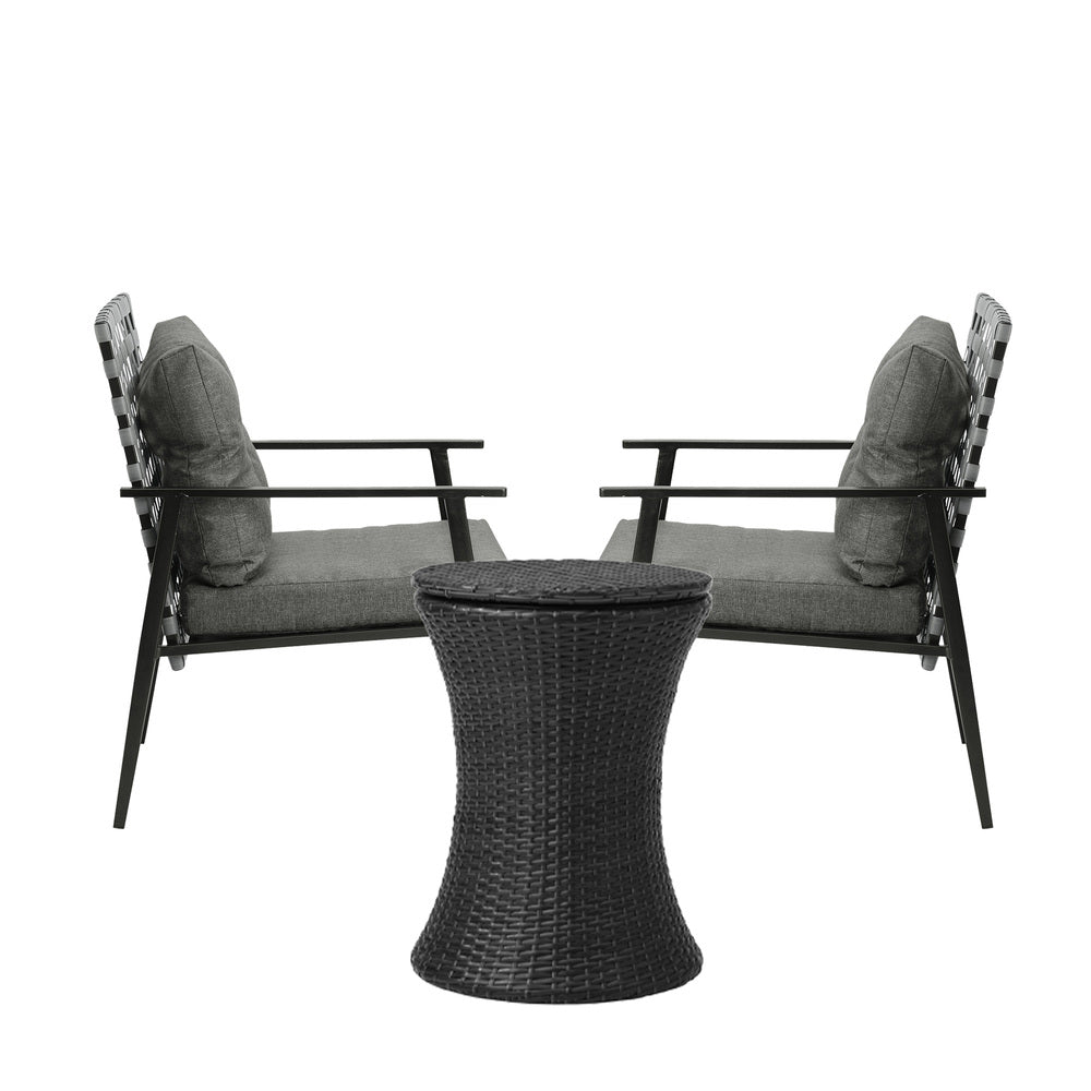 Black 2 Seater Outdoor Furniture Set with Ice Bucket Table