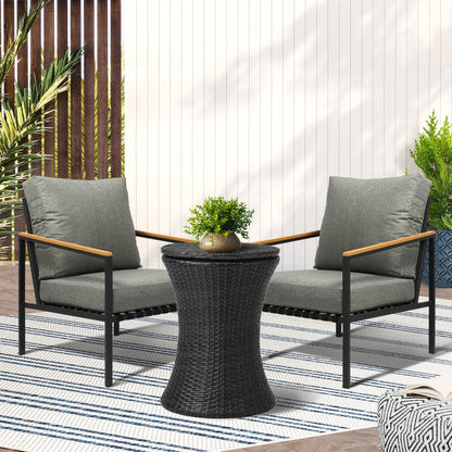 3pcs Black Outdoor Patio Sofa Set with Adjustable Ice Bucket Table