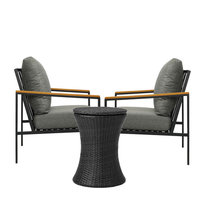 3pcs Black Outdoor Patio Sofa Set with Adjustable Ice Bucket Table