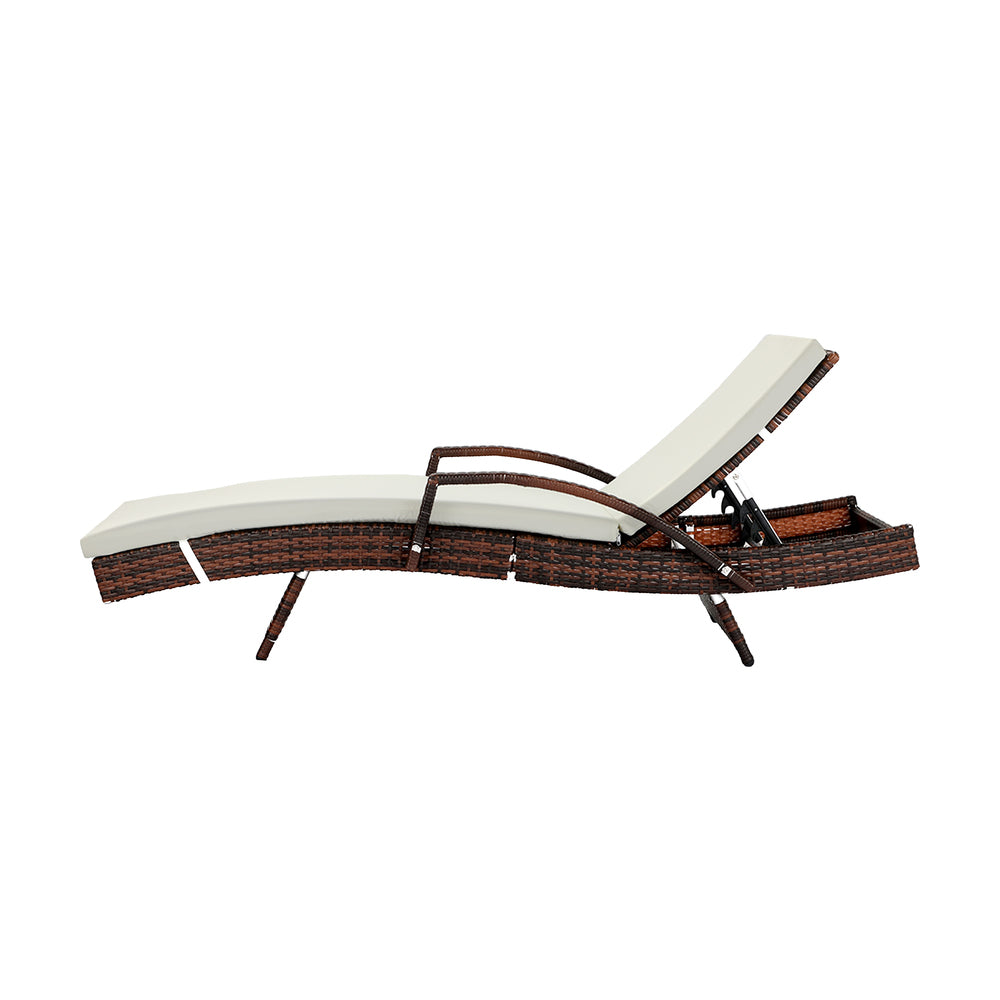 Beige & Brown Adjustable Waterproof Outdoor Sun Lounger