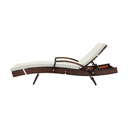 Beige & Brown Adjustable Waterproof Outdoor Sun Lounger