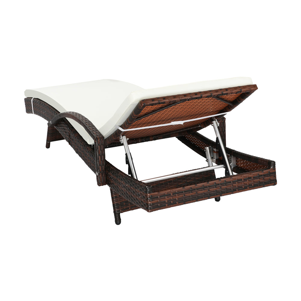 Beige & Brown Adjustable Waterproof Outdoor Sun Lounger