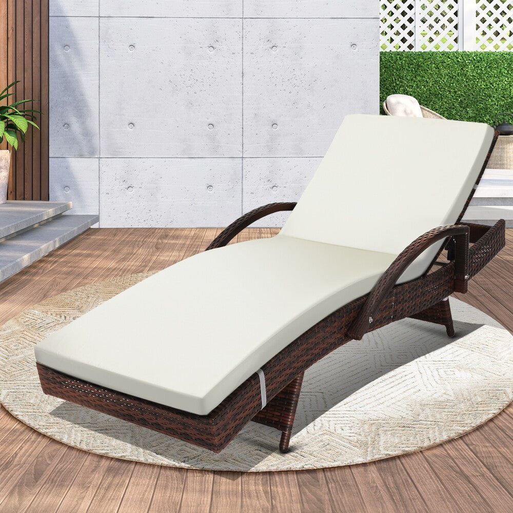 Beige & Brown Adjustable Waterproof Outdoor Sun Lounger