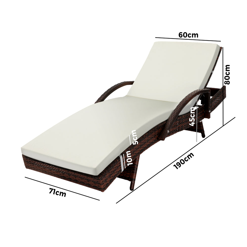 Beige & Brown Adjustable Waterproof Outdoor Sun Lounger