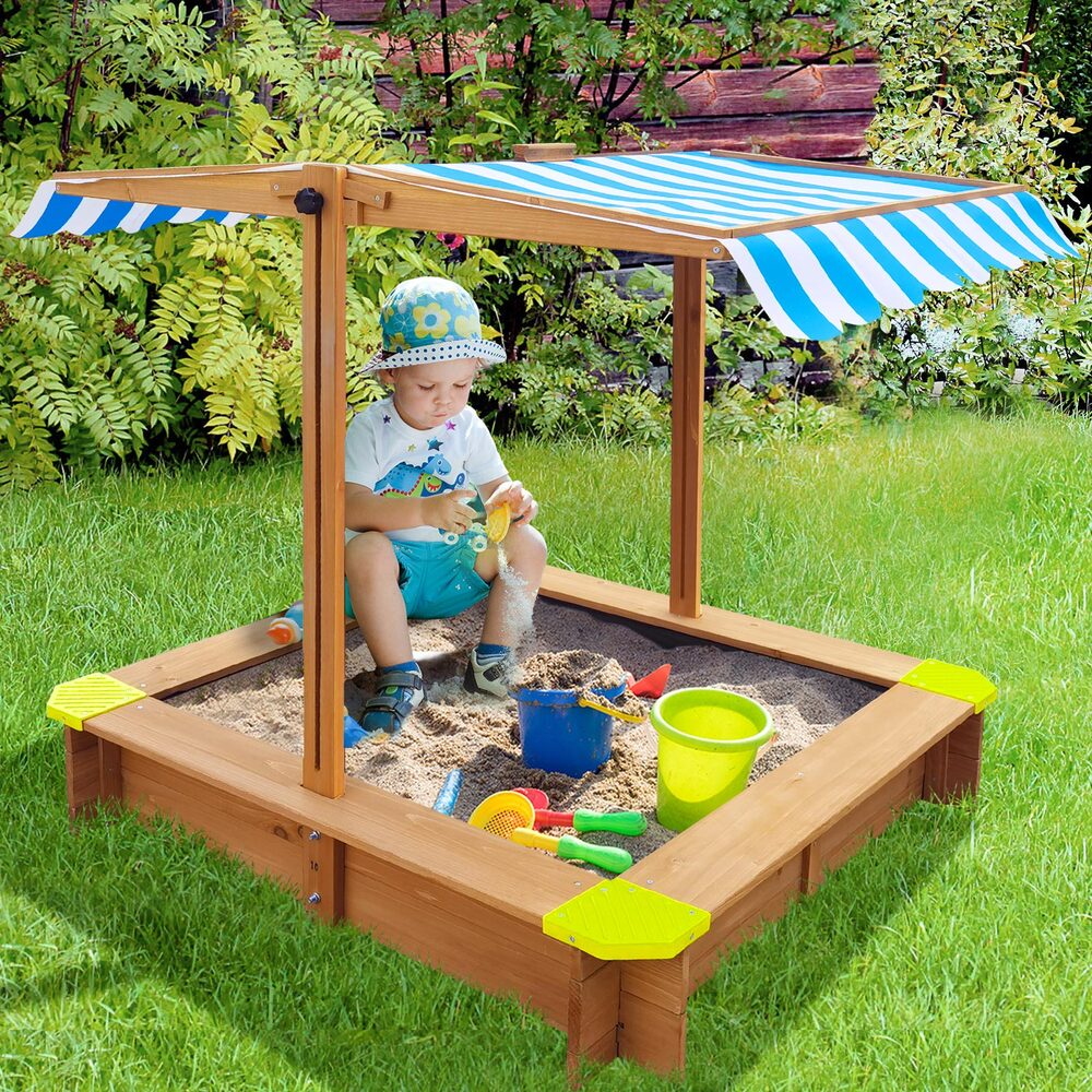 Kids Sandpit Wooden Sandbox Toy with Canopy